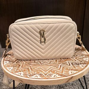 Steve Madden Cream Quilted Crossbody Bag with Gold Logo